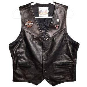 Excelled Vintage Black Leather Harley-Davidson Biker Vest SZ M